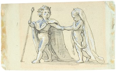 Viñeta con niños jugando, como rey y reina de Lorenz Frølich
