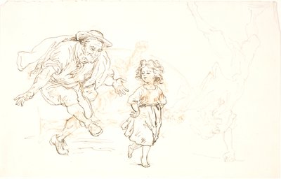 Hombre mayor y niña pequeña bailando de Lorenz Frølich