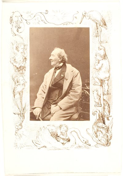 Ilustración al margen de una fotografía de H. C. Andersen de Lorenz Frølich