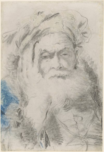 Un Viejo Barbudo Apoyando su Cabeza en su Mano de Lorenzo Baldissera Tiepolo