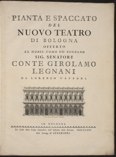 Planta y sección del nuevo teatro de Bolonia de Lorenzo Capponi, after Antonio Galli Bibiena