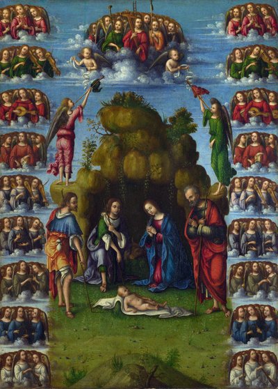 ""La Adoración de los Reyes Magos"" Pintura de Lorenzo Costa (1460-1535) 1499 Dim 52x37 cm National Gallery, Londres de Lorenzo Costa
