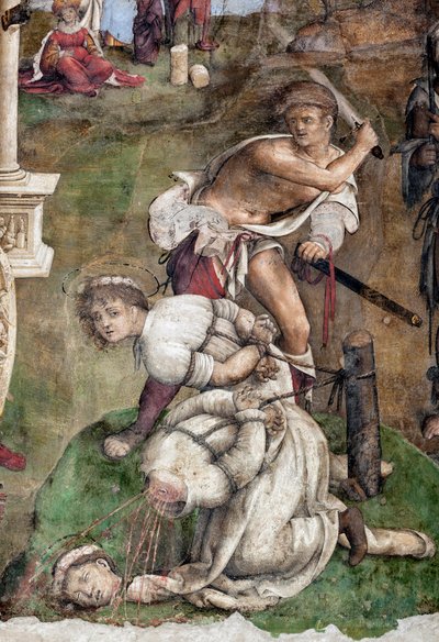 Vida de Santa Cecilia: Martirio de San Valeriano y Tiburcio (detalle) de Lorenzo Costa
