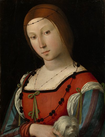 Retrato de una dama con un perro faldero de Lorenzo Costa