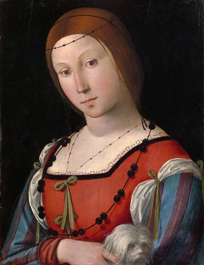 Retrato de una dama con un perro faldero de Lorenzo Costa