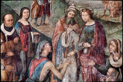 Santa Cecilia da sus posesiones a los pobres (detalle) de Lorenzo Costa