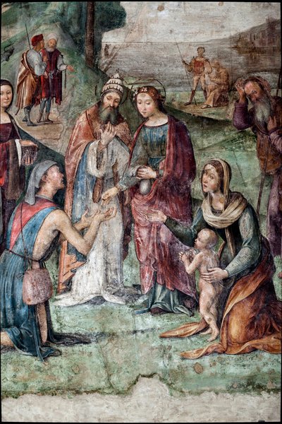 Santa Cecilia da sus posesiones a los pobres (detalle) de Lorenzo Costa
