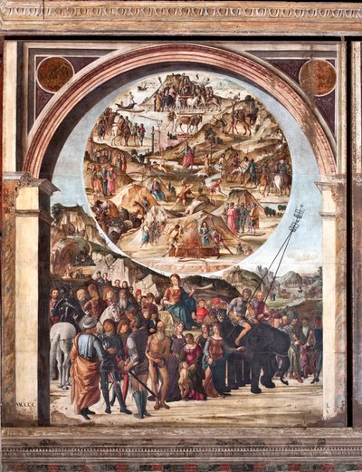 Triunfo de la Fama, episodios del Antiguo Testamento, escenas de mártires (Pintura) de Lorenzo Costa