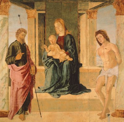 Virgen con el Niño en trono, Santiago y Sebastián (pintura) de Lorenzo Costa