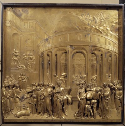 Historia de la vida de José. La cosecha de trigo: los campesinos traen los sacos de cereales. Panel original de la puerta del Paraíso de Lorenzo Ghiberti