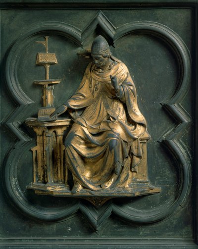 Puerta Norte (llamada Puerta de la Cruz, al norte), detalle exterior: San Gregorio el Grande. Escultura de bronce hecha por Lorenzo Ghiberti (1378-1455) de Lorenzo Ghiberti