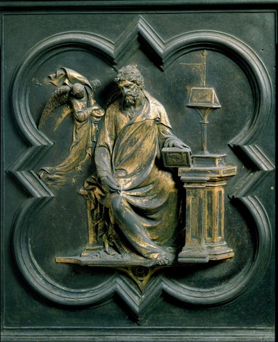Puerta Norte (llamada Puerta de la Cruz, al Norte), detalle exterior: San Mateo. Escultura de bronce de Lorenzo Ghiberti (1378-1455) de Lorenzo Ghiberti