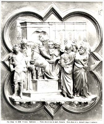 Poncio Pilato Lavándose las Manos, relieve de las puertas del Baptisterio, c.1403 de Lorenzo Ghiberti