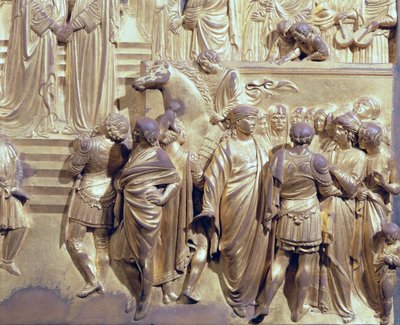 El encuentro del Rey Salomón y la Reina de Saba, detalle de los asistentes (post restauración) de Lorenzo Ghiberti