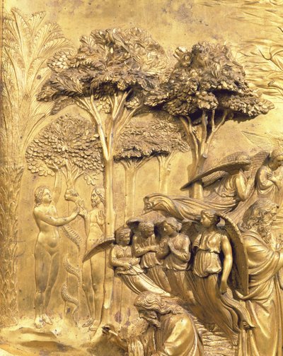 La historia de Adán, detalle de La tentación de Adán y Eva (post restauración) de Lorenzo Ghiberti