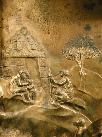 La historia de Caín y Abel, (detalle) de los paneles originales de las Puertas del Este del Baptisterio de Lorenzo Ghiberti