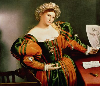 Una dama con un dibujo de Lucrecia, c.1530-33 de Lorenzo Lotto
