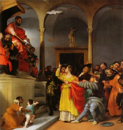 Altar de Santa Lucía. Santa Lucía ante el Juez de Lorenzo Lotto