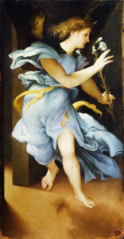 Ángel anunciador, circa 1525, por Lorenzo Lotto (1480 ca- 1556) de Lorenzo Lotto