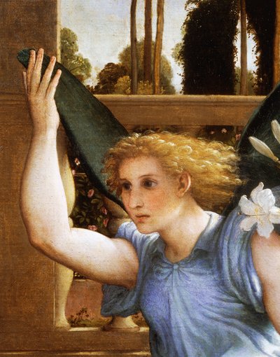Ángel anunciador, detalle de la Anunciación, ca 1434, por Lorenzo Lotto de Lorenzo Lotto