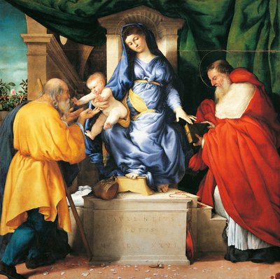 Madonna entronizada y Niño con los Santos Giuseppe y Jerónimo de Lorenzo Lotto