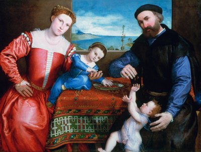 Giovanni della Volta con su esposa e hijos, c1547 de Lorenzo Lotto