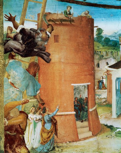 Lado izquierdo de la Capella Suardi, Iglesia Santa Bárbara de Bérgamo ... (pintura mural) de Lorenzo Lotto