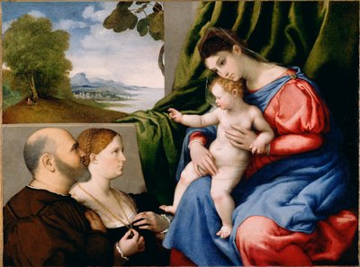 Madonna y el Niño con dos donantes de Lorenzo Lotto
