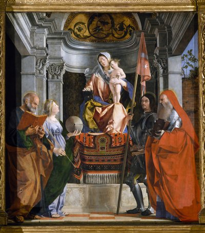 Madonna con niño y santos (detalle) de Lorenzo Lotto