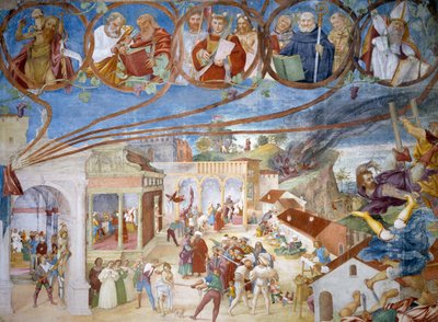 Martirio de Santa Bárbara, detalle de Historias de Santa Bárbara de Lorenzo Lotto