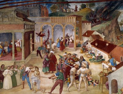 Martirio de Santa Bárbara, detalle del fresco de Historias de Santa Bárbara de Lorenzo Lotto