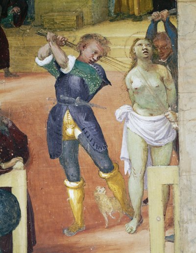 Martirio de Santa Bárbara, detalle de Historias de Santa Bárbara de Lorenzo Lotto