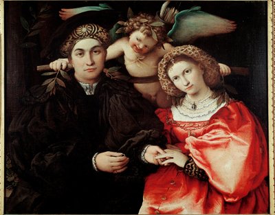 Maestro Marsilio (Marsilio Cassotti) y su esposa (Faustina). Óleo sobre madera de Lorenzo Lotto (ca. 1480-1556). 1523. Dim. 71x84 cm. Madrid, Museo del Prado. de Lorenzo Lotto