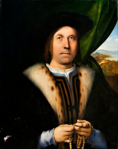 Retrato de hombre con rosario, c.1520 (óleo sobre tabla) de Lorenzo Lotto