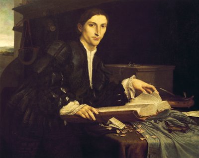 Retrato de un joven caballero en su estudio de Lorenzo Lotto