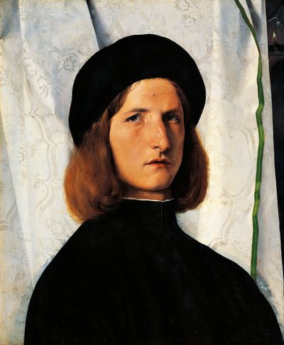 Retrato de joven con lámpara de Lorenzo Lotto