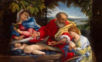 Descanso en la huida a Egipto con Santa Justina de Lorenzo Lotto