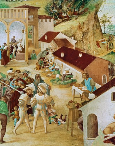 Lado derecho de la Capella Suardi, Iglesia Santa Bárbara en ... (pintura mural) de Lorenzo Lotto