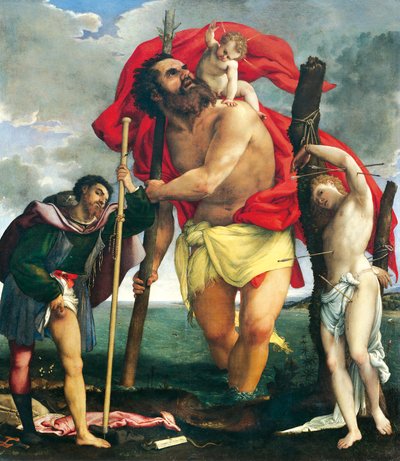 San Cristóbal entre los santos Rocco y Sebastián de Lorenzo Lotto