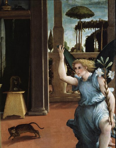 La Anunciación, (detalle) del ángel de Lorenzo Lotto