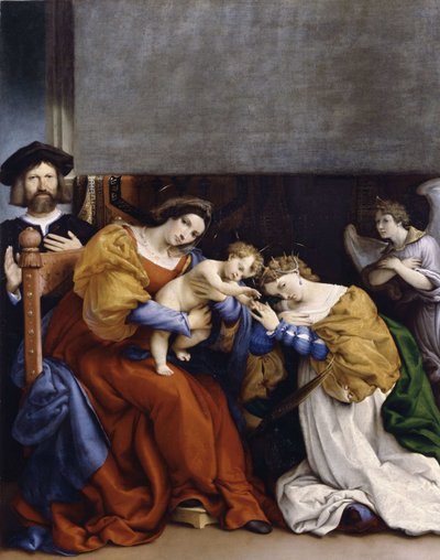 El matrimonio místico de Santa Catalina con el donante Niccolò Bonghi, 1523 de Lorenzo Lotto