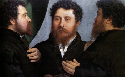 Triple retrato de un orfebre (¿Bartolomeo Carpan) de Lorenzo Lotto