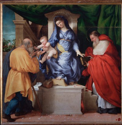 Virgen con el niño con San Jerónimo y San José (llamada Madonna delle Rose) de Lorenzo Lotto