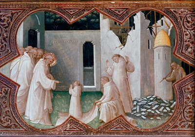 Retablo de la coronación de la Virgen: "San Benito de Nursia resucitando a un monje" de Lorenzo Monaco