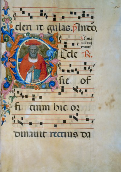Inicial iluminada con la figura de San Jerónimo (Corale 5, c. 138), para el libro de coro 5 de Santa Maria degli Angeli de Lorenzo Monaco
