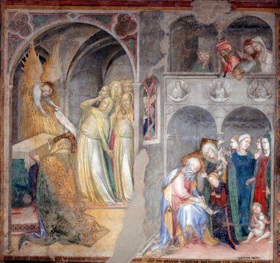 El Arcángel Gabriel anunciando el nacimiento de San Juan Bautista a Zacarías y Elisabet de Lorenzo Salimbeni