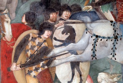 La Crucifixión, detalle de Soldados de Lorenzo Salimbeni