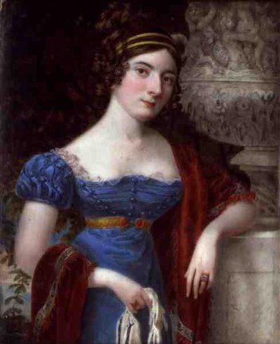Dama con vestido azul bordeado de encaje de Lorenzo Thewenti