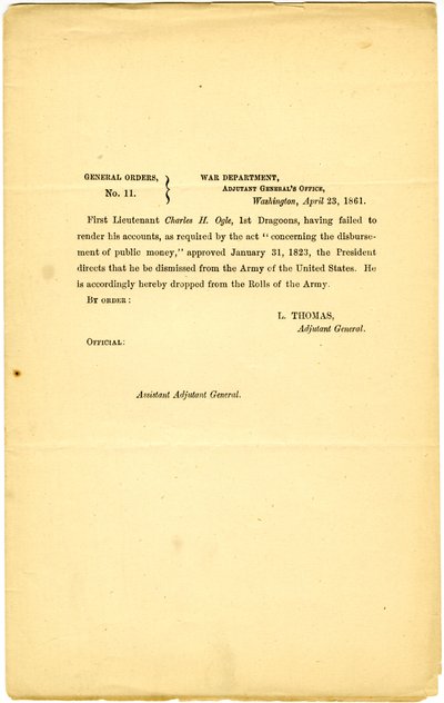 Órdenes Generales, No. 11, Departamento de Guerra, Oficina del Ayudante General, Washington, 23 de abril de 1861 de Lorenzo Thomas