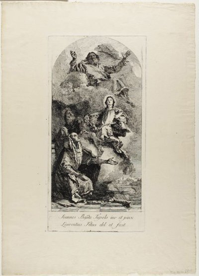 Santa Ana y San Joaquín ofreciendo a la Virgen María como niña al Padre Eterno de Lorenzo Tiepolo